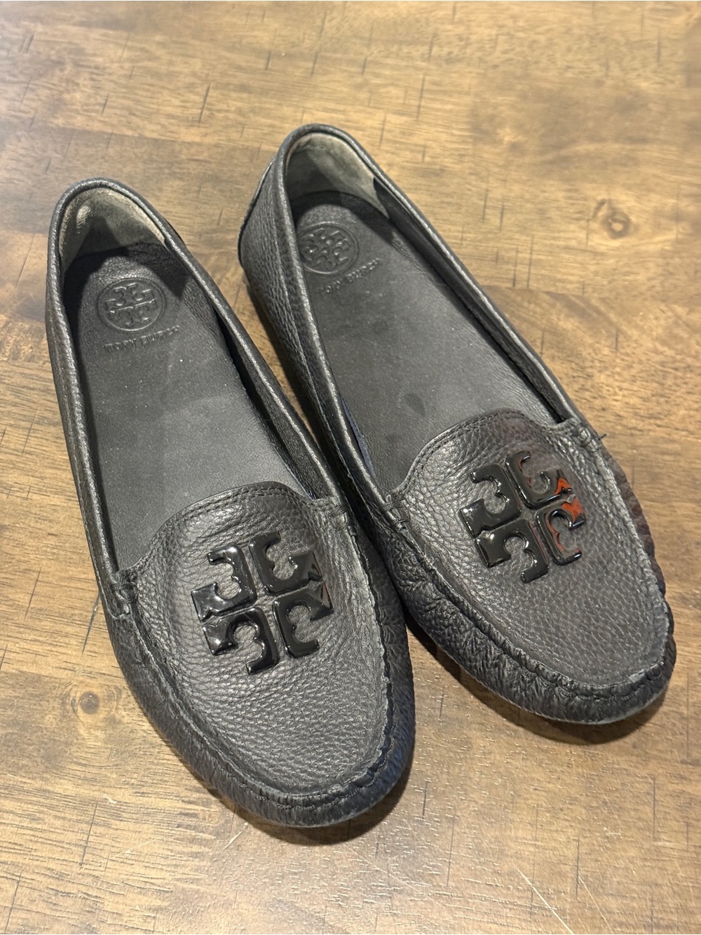 Tory Burch Black Pebbled Leather Driving Loafers